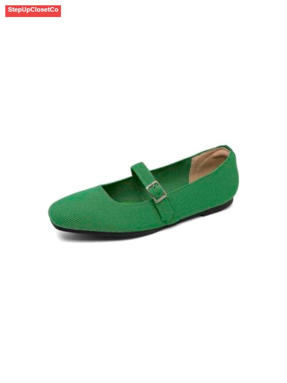 Square Toe Knit Ballet Flats Mary Jane Ankle Strap Women's Shoes